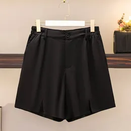 150 kg più size donne pantaloncini estivi pantaloni larghi elastici sciolti pantaloni gamba neri hip neri 153 cm 7xl 8xl 9xl 240420