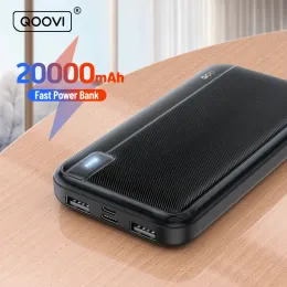 Банк Qoovi 20000mah Power Bank Внешний большой батарея портативная зарядная зарядная зарядка Powerbank Быстрая зарядка для iPhone 15 Xiaomi Samsung