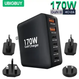 شاحن الشاحن Ubigbuy 170W USB C Fast Charger ، GAN 6 في 1 PD 100W PPS45W محطة شحن لجهاز MacBook Pro المحمول iPhone 14 13 Galaxy S23/22/21