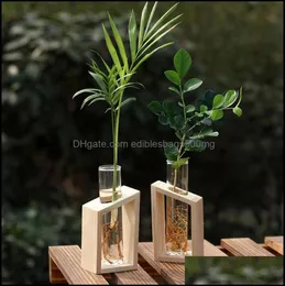 Vases Crystal Glass Test Tube Vase In Wooden Stand Flower Pots For Hydroponic Plants Home Garden Decoration 507 R2 Drop Delivery D8881108