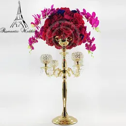 Titulares de vela Crystal Candelabra Centerpieces 30 "Globo de casamento de ouro alto 4 Armas Holder 4pcs/lotes