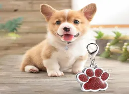 Söt hund PAW -formad husdjurstagnamn Brand Key Ring ID Card Keychain Metal Puppy Cat Neck Pendant Nyckelhållare Hela 6 färger DBC BH6816277