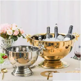 13.5 لتر وبرودة دلو الجليد Deer Head Ear Bowl 304 Stainless Steel Rose Golden Sier Wine Beer Bar Party 230201 Dr Dhtig