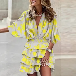 Spring Summer Batwing Sleeve Sundress V Neck Floral Print Outfits For Women 2023 Irregular Hem Short Dress Vestidos 240418