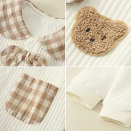 A44F Rompers Cartoon Bear Baby Girl Romper Autumn Winter Warm Long Sleeve Baby Bodysuit Thicken Cotton Newborn Jumpsuit Casual Clothes D240425