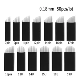 바늘 50pcs/로트 0.18mm 검은 색 바늘 영구 메이크업 플렉스 블레이드 테보리 마이크로 블레이드 펜