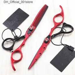 Hår sax Professional Japan 440C 6 Röd hårklippande sax Frisyr tunnare Barber Makas Cut Haircutting Shears Frisör 230114 Q240425