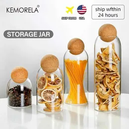Storage Bottles Transparent lead-free glass bottle storage jar with ball and cork lid canned sealed tea can dried fruit grain snacks coffee container H240425 CP3D