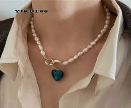 YIKUF88 S925 Mulheres de prata esterlina vintage pérola natural azul amor geométrico barroco colar feminino1381169