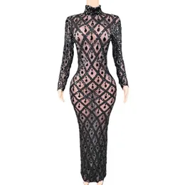 STEGN Wear Sparkly Ligins Cristais Dresses Longo Mulheres Evening Party Birthday Vestido Sexytransparent Performance Costum Stage Stage Wear D240425