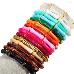 Bracelets de charme 3pcs/set boho bambu acrílico para mulheres resina colorida barreira fina de barra de pulseira elástica pulseira jóias empilháveis jóias