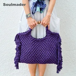 Sacca macrame Donne all'ingrosso all'uncinetto boho chic estate marginale tote bot blu viola verde blu giallo 240418