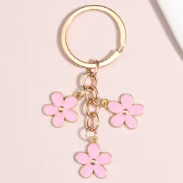 Cute Enamel Keychain Colorful Sakura Flower Key Ring Sweet Chains For Women Girls Handbag Accessorie DIY Jewelry Gifts 240425