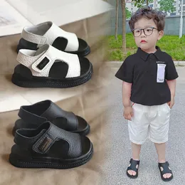 Summer Beach Sandals for Boys Korean Style Fashion Children Footwear Pu Leather Antislippery Softsoled Kids Shoes 240409