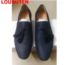 Casual Shoes Black Woven Pattern Tassel Loafers Fashion Leather for Men Luxury Slip On Flats Dress