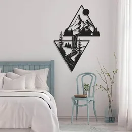 Decorative Figurines Metal Scenery Theme Decor Wall Sign Ornament Mountain Home Triangle Landscape Art Decorations