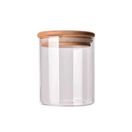 Garrafas de armazenamento frascos de 300 ml jarra de vidro transparente recipiente de armazenamento de alimentos selado usado para chá de chá solto açúcar e sal na cozinha com tampa de bambu H240425