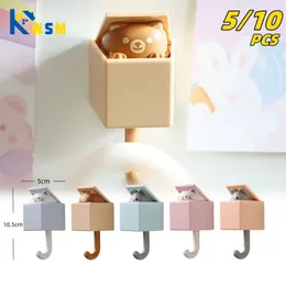 Cartoon Cat Hook Self Adhesive Dormitory Bedroom Door Hangers Hooks Key Umbrella Towel Cap Coat Rack Wall Animal Decoration 240424