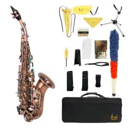 Saxofonröd antik sopran Saxofon BB Key Woodwind Instrument med Case Sax Stand Reed Gloves Cleaning Cloth Brush Sax Strap Brush