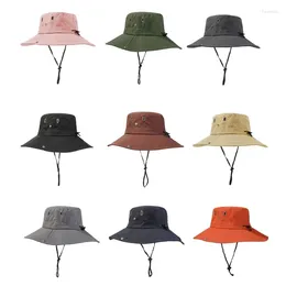 Berets Outdoor Sport Hiking Fisherman Hat Sunshade Wide Brimmed Waterproof Breathable Sun Drawstring Bucket Y1UA