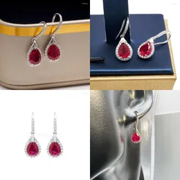 Dingle örhängen Cadermay 2023 Trend Waterdrop Shape Lab Grown Red Ruby for Women s Sterling Sier med Melee Moissanite Original kvalitet