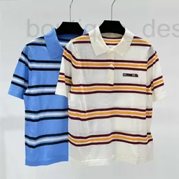 Marca de designer de camisetas femininas French High Set 24 Summer New Polo Collar Stripe Thin Style Style Knit