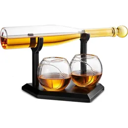 Whisky Geschenke klarer Cup Set Baseball Bat Dekanter und Gläser Geschenk Glasgetränke Küche Dining 240420