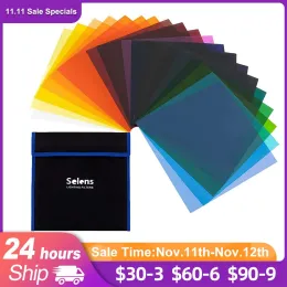 Studio Selens 20pcs Color Lighting Gel Filters 25x25cm Transparent Colour Correction Light Sheet Film Kit For Photo Studio With Bag