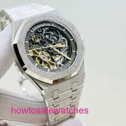 Luxus AP Armband Uhr Male Royal Oak Serie 15407BC Platin Frost Gold Hollow Out Freizeit Sport Doppelpendel Mechanische Uhr