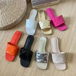 luxury Mule designer slippers woman slides sandals Shake Flat Gold Metallic lambskin ladies flat slippers summer outside lady slide shinny Leather heels shoes