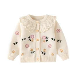 LNS Girl Baby New Spring e Autumn Corean Version Lovely Bordered Girl Bege Sweater Knitt Fashion Cardigan