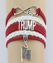 Trump 2020 Love Casal Bracelelet American Flag Charm Bangle Letter Pu Leather Wrap Wrist para Jóias de Party Jewelry Gift KJJ571370037