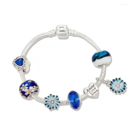 Bracelets de charme Viovia 2024 Friendship chegou as contas de cor azul corações margaridas Daisy para presente de pulseira original Mulheres B20022