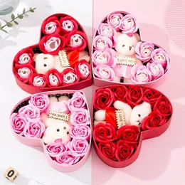 Fiori decorativi 1 set di sapone rosa orso confezione regalo compleanno San Valentino regali di nozze per fidanzata donna moglie regalo per la festa della mamma