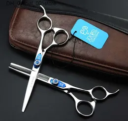 Hair Scissors Joewell Kit de tesoura de corte de cabelo de 6,0 polegadas Manunhão reta 6CR Ferramenta de barbeiro profissional de aço inoxidável com caixa de pente e couro q240425