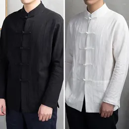 Мужские повседневные рубашки легкая дышащая мужская рубашка Традиционный китайский стиль с дисковой кнопкой с длинным рукавом мандарина для кунге