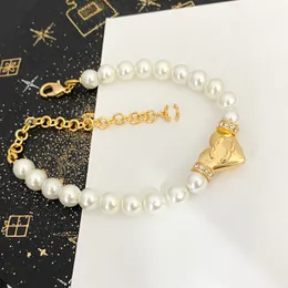 Projeto Bracelet Brand Letter Bracelet Chain Women's 18k Gold Bolded Luxury Pearl Bracelet Crystal Link Chain Casal Gift Jewelry Acessórios