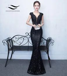 Party Dresses Solovedress Illusion Black Fashion Sequin Evening Dress Mermaid Scalloped Elegant Vintage Women Vestidos de Fiesta E0012