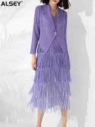 작업 드레스 Alsey Miyake Pleated Gradient Color Suit for Women 가을 솔리드 다목적 작은 코트 작은 코트 조끼 스커트 2 피스 세트