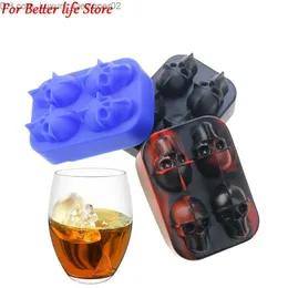 Glassverktyg 1 Lmetjma 3D Skull Ice Cube Tray med tratt flexibel silikon 4-kammar Ice Maker Mold Ice Maker Ice Cream Tool Q240425