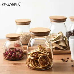 Garrafas de armazenamento Jars Kemorela 1 peças de madeira tampa de vidro de vidro de vidro de jarra de alimentos para recipiente de chá de cozinha de cozinha organizadora de terra selada H240425