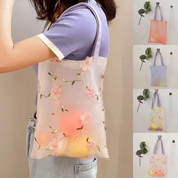 Axelväskor kvinnor väska kvinnlig shoppig organza broderi hand casual tote mesh shopping fairy one-shoulder handväskor