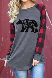 2020 Женские письма печати футболки в клетку для рукава мама мама медведя