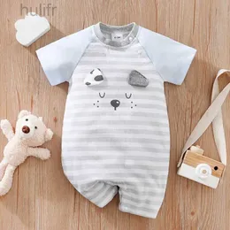 Rompers Summer Boys and Girls Cute Cartoon Dog 3D Cotton Bekväm Corth Sleeve Baby Bodysuit D240425