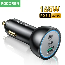 Chargers Rocoren 165W Araç Şarj Cihazı PD 3.1 140W Hızlı Şarj QC 5.0 USB Tip C Araba Telefon Şarj Cihazı MacBook Xiaomi iPhone 14 13 Pro Max