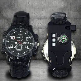 時計メンズウォッチメンズスポーツ時計屋外戦術ロープ多機能キャンプEDCサバイバルブレスレット安全装置ツールウォッチ