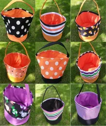 Halloween Party Bucket Polka Dot Fledermaus Striped Polyester Candy Collection Bag 12 Designs Trick oder Behandlungskürbisbags1433962