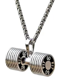 Hantel hänge kroppsbyggande fitness halsband liten storlek silver skivstång halsband fitness smycken rostfritt stål4061681