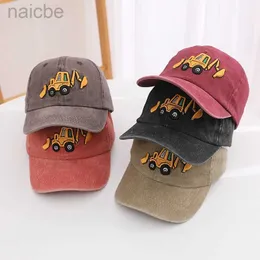 CAPS HATS SCHOOL KIDS BASEBALL HATS BULLDOZER掘削機刺繍男の子屋外夏の子供キャップ2-8歳のベビースポーツ帽子D240425