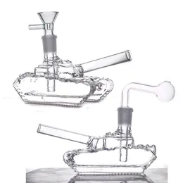 Hookahs Zbiornik Kształt Szklany Bong Nowość 14 mm RECYCLER BUBLER Water Rura sucha zioła tytoniu Rury rurowe platformy z rurami palnika oleju z dół